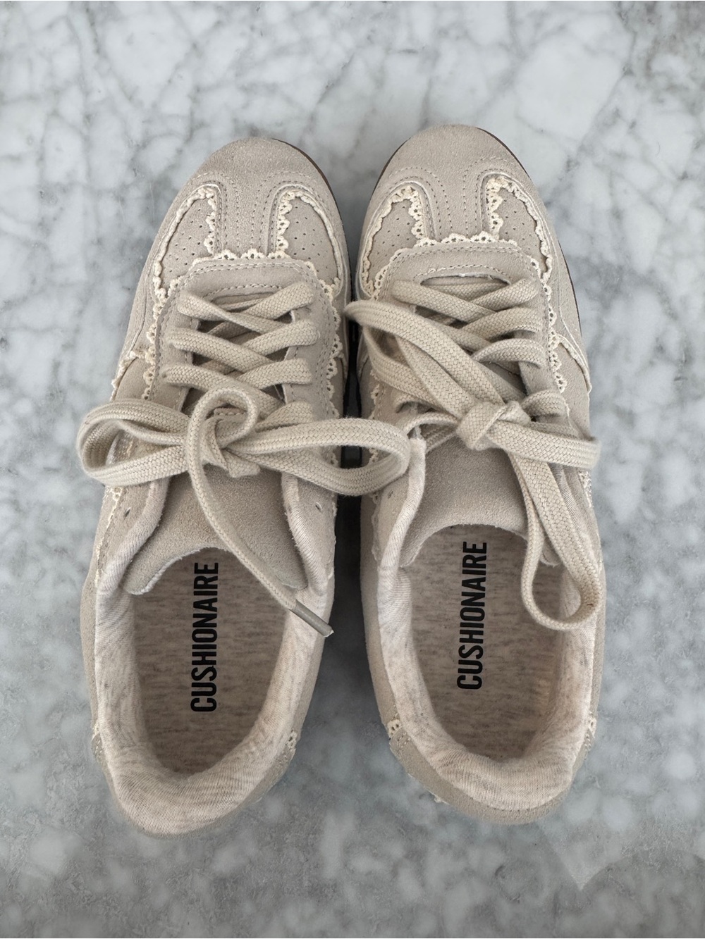 Cushionaire Women's Lace-Trim Sneakers Beige